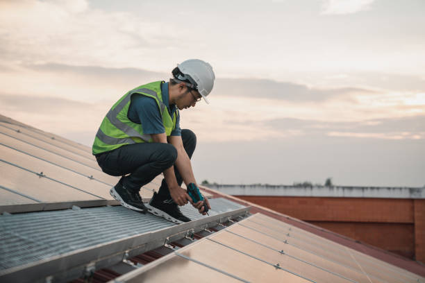 istock Service engineer checking solar cell on the roof for maintenance if there is a damaged part. Engineer worker install solar panel. Clean energy concept. 1458990874