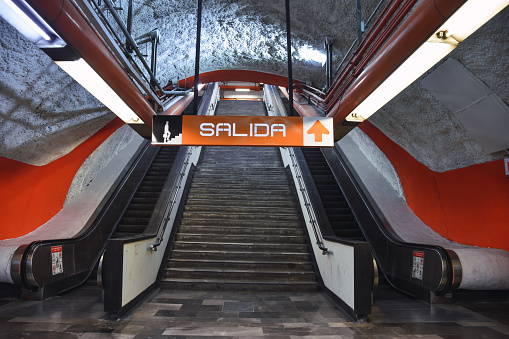 Empty train car in subway station of Paris, France.