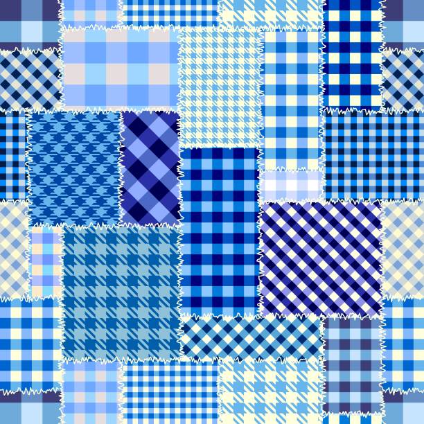 ilustraciones, imágenes clip art, dibujos animados e iconos de stock de patrón textil patchwork. fondo de diseño de acolchado sin costuras. - plaid checked pattern sewing