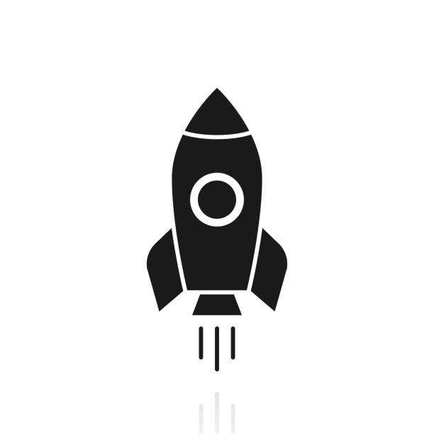 illustrazioni stock, clip art, cartoni animati e icone di tendenza di razzo. icona con riflesso su sfondo bianco - missile armi