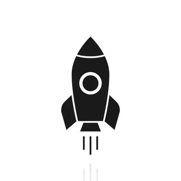 Vector illustration of Rocket. Icon with reflection on white background