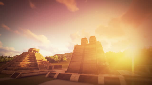 Mayan Temples animation during sunset