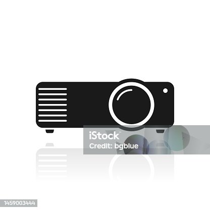 istock Projector. Icon with reflection on white background 1459003444