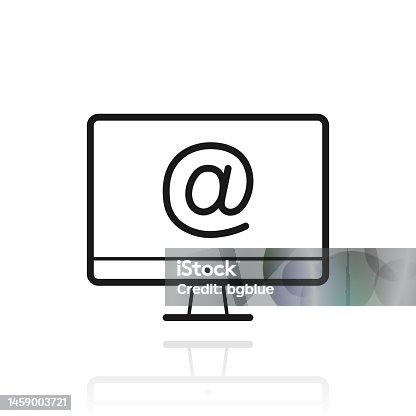 istock Desktop computer with At symbol. Icon with reflection on white background 1459003721