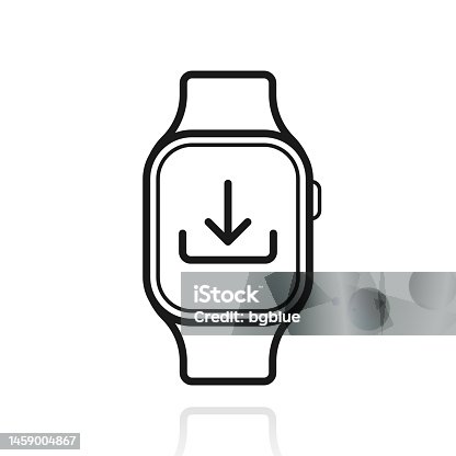 istock Download on smartwatch. Icon with reflection on white background 1459004867