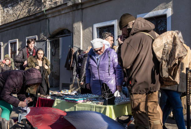 Odessa, Ukraine 21.01.2023. Sunny winter day at the big flea market in Odessa, Ukraine