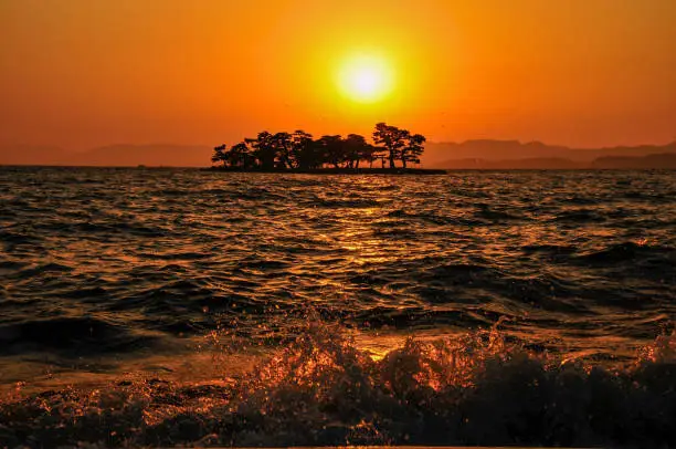 Photo of Spectacular view of the sunset over Lake Shinji