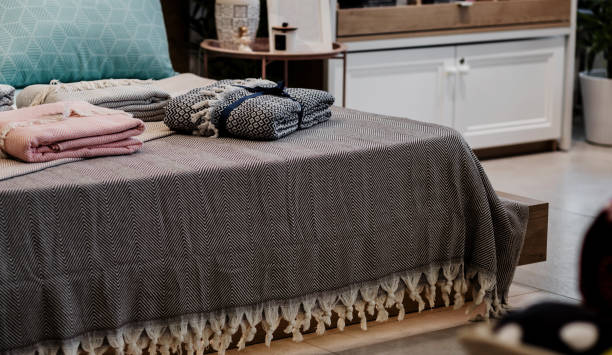istock Modern style bedding on bed in bedroom 1459009091