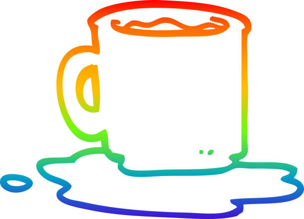 illustrations, cliparts, dessins animés et icônes de dessin au trait dégradé arc-en-ciel d’un dessin animé d’une tasse de thé renversée - the splits