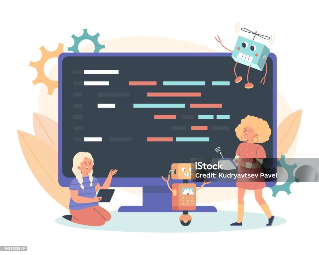 Robotics And Programming Lessons For Kids Banner Vector Illustration ...