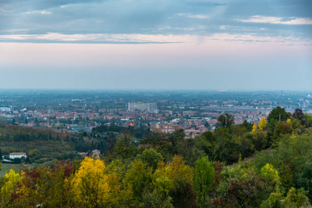Aerial view of Bologna with his beautiful church and Towers at dusk.
