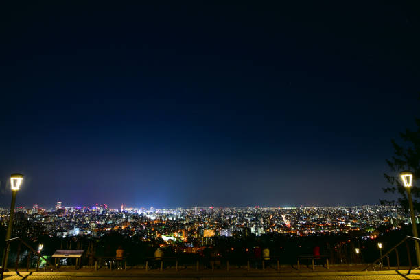 Beautiful night view of Sapporo from the observatory