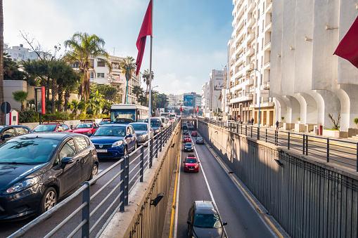 Casablanca, Morocco - 21 January 2018 : cars on the road and tunnel in boulevard Zerktouni
