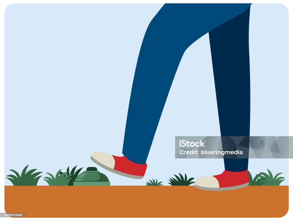 A man almost step on a landmine A man almost step on a landmine illustration Land Mine stock vector