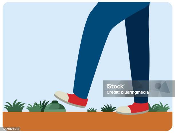 A Man Almost Step On A Landmine Stock Illustration - Download Image Now - Land Mine, Illustration, Vector