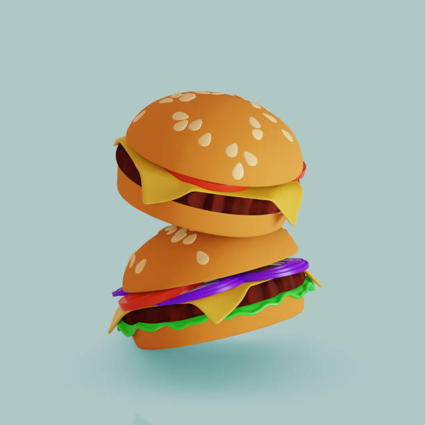 istock Fast food icon. Cheeseburger and hamburger on blue background. 3d render 1459021691