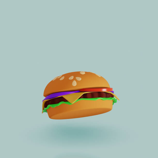 istock Fast food icon. Hamburger on blue background. 3d render 1459021697