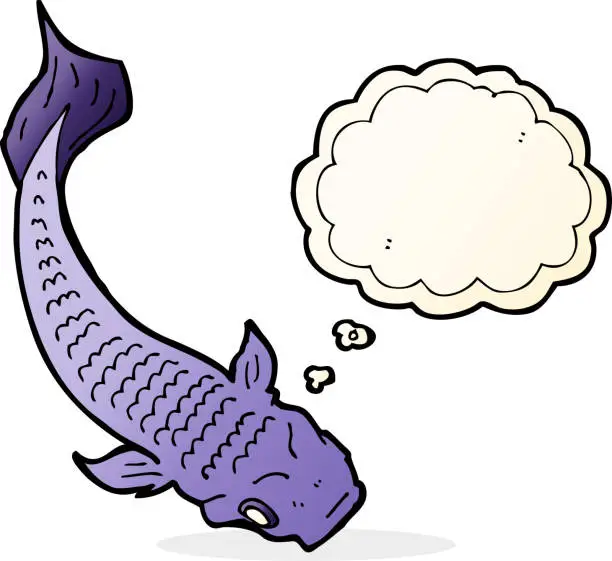 Vector illustration of cartoon fish with thought bubble