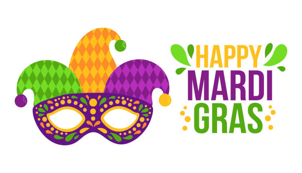 projekt imprezy karnawałowej mardi gras. tłusty wtorek, karnawał, festiwal. na kartkę z życzeniami, baner, opakowanie prezentowe, plakat - mardi gras stock illustrations