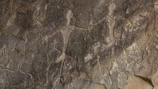 Petroglyphs on rock, Gobustan Rock Art Cultural Landscape in Azerbaijan