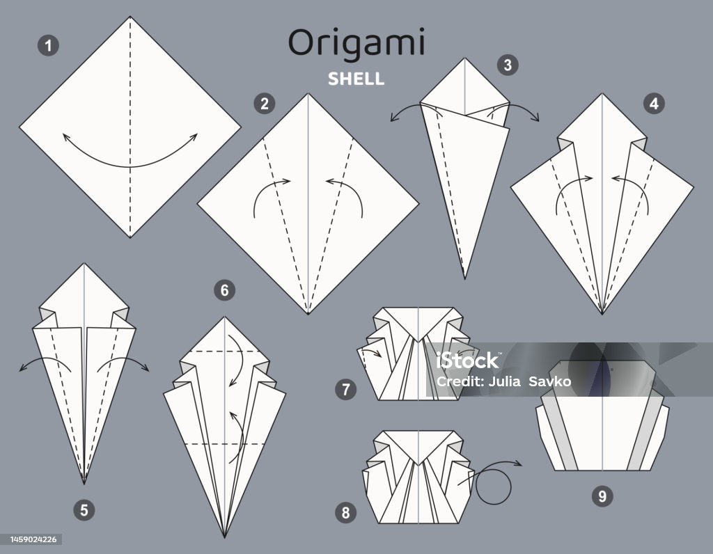 Origami Muscle Shell Tutorial Shell Origamischema Isolierte Origamielemente Auf Grauem ...