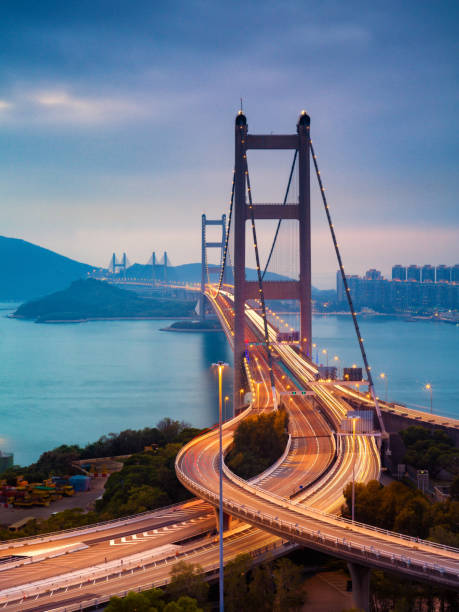 istock Car Light Trails on Tsing Ma Bridge in the evening 1459024227