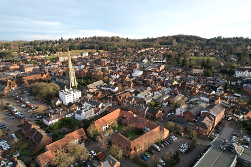 Dorking town centre  Surrey UK Aerial drone view