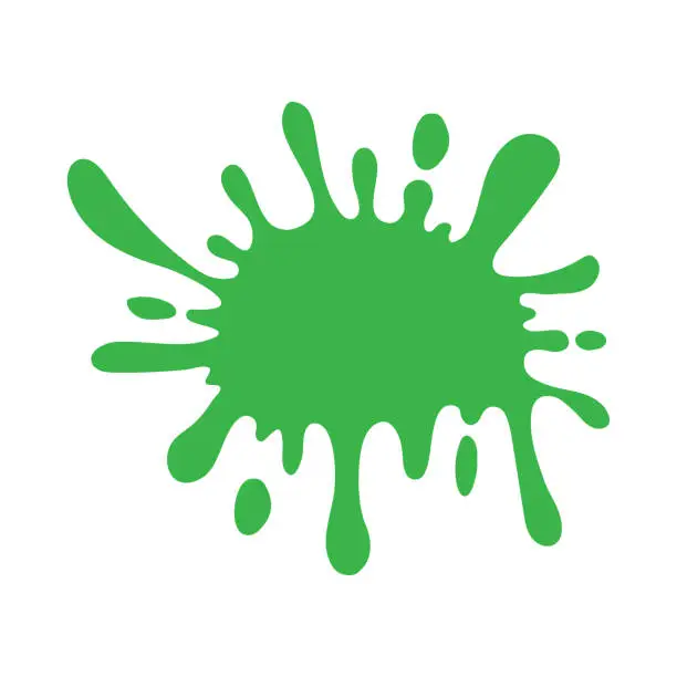 Vector illustration of Green ink drops, splashes, blotter spots, liquid paint drip, drop splash and ink splatter artistic art decoration