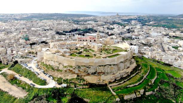 요새 빅토리아 gozo 드론 드론, 공중, 공중에서보기, 조감도, - rabat 뉴스 사진 이미지