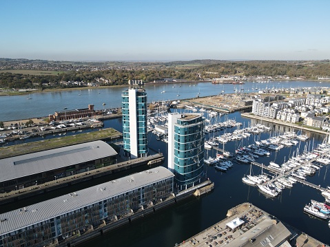 Chatham Maritime Marina , Kent UK drone aerial view