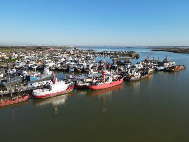 istock Disused Lighthouse ships moored river Medway Kent UK drone aerial view 1459025785