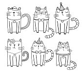 istock hand drawn cats. Cute Cat Doodle style illustrations. Set of Funny hand drawn cats. 1459027152
