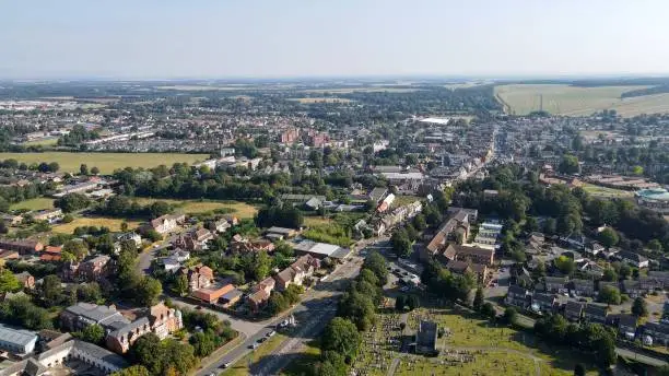 Newmarket town Suffolk UK drone aerial view