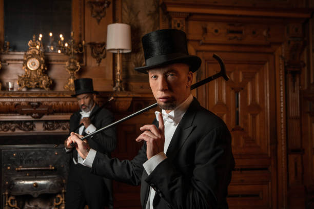 istock Two handsome 1920s style gentlemen in a luxury brown bar 1459033760
