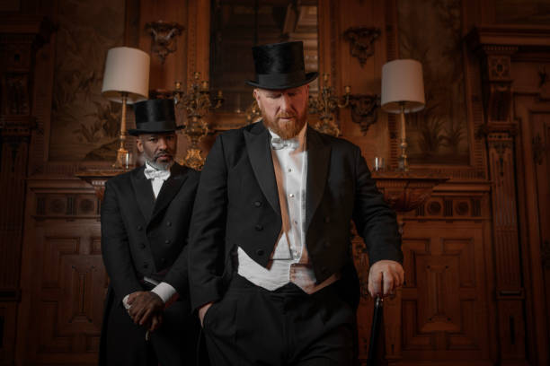 istock Two handsome 1920s style gentlemen in a luxury brown bar 1459035075