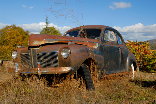 An old rusty fixer-upper car, set to pasture.