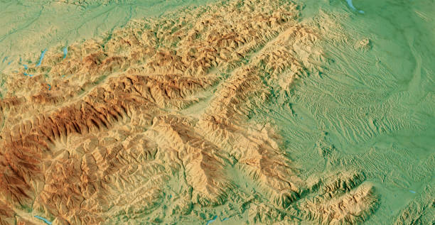 austria steiermark mapa topográfico vista 3d color - austria map topography satellite view fotografías e imágenes de stock