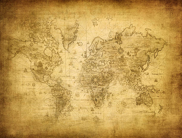 ancient map of the world - ancient antique painted image asia стоковые фото и изображения