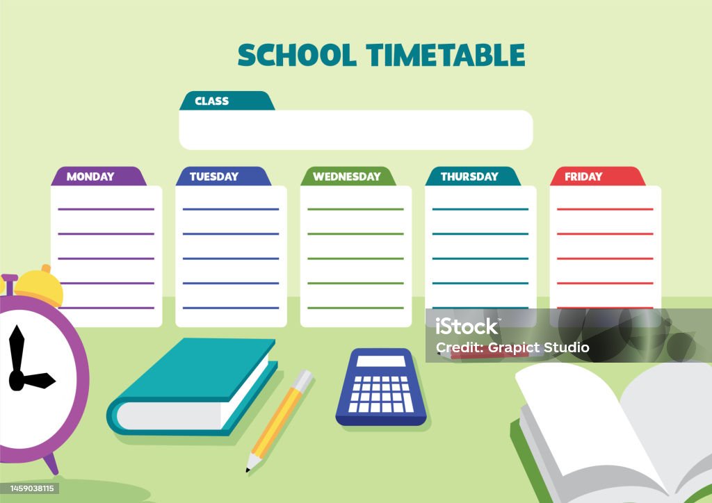 School Timetable Template Week Chart Lesson Schedule Template Stock ...