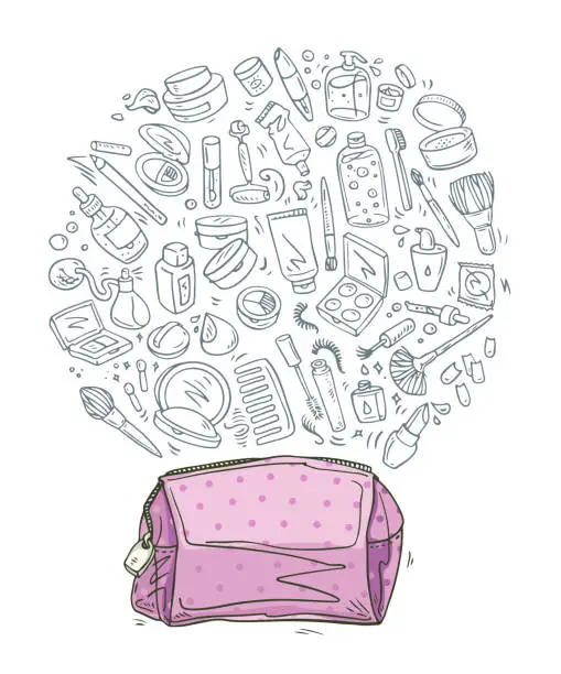 Vector illustration of Cosmetics Bag Sketch Set