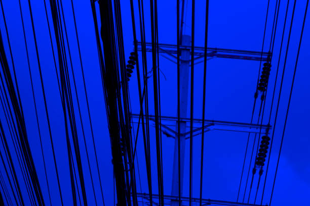 Close up electricity power lines in Bangkok, Thailand