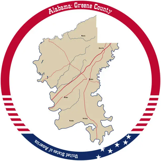 Vector illustration of Map of Greene county in Alabama, USA.