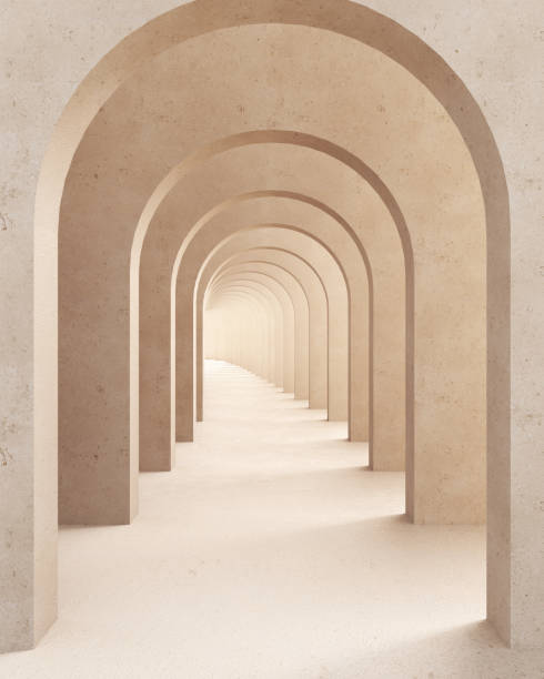 istock Classic metaphysics surreal interior design, imaginary fictional architecture. Archway with beige marble walls. Move forward, opportunities, business, future concept 1459042570