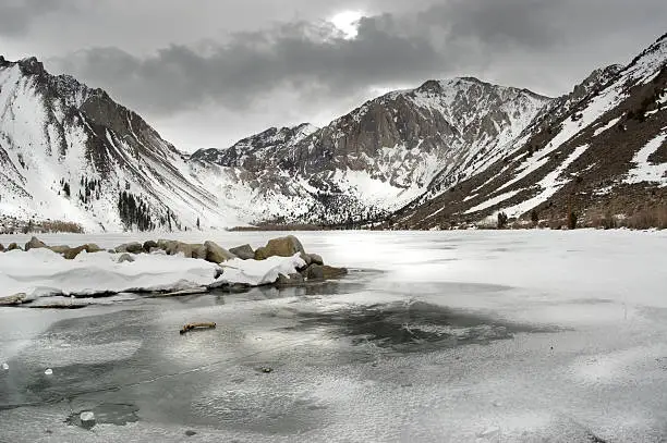 Photo of Frozen lake,snow and mountains.