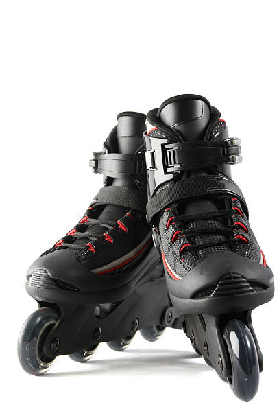 istock Black and red inline skates on a white background  145904677