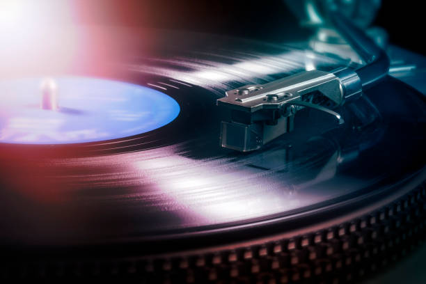 Turntable in colorful disco ambiance