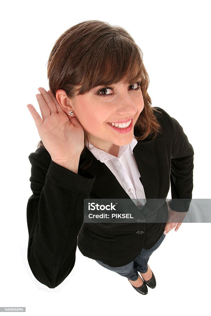 Mulher com a mão à orelha Escuta - Royalty-free Adulto Foto de stock