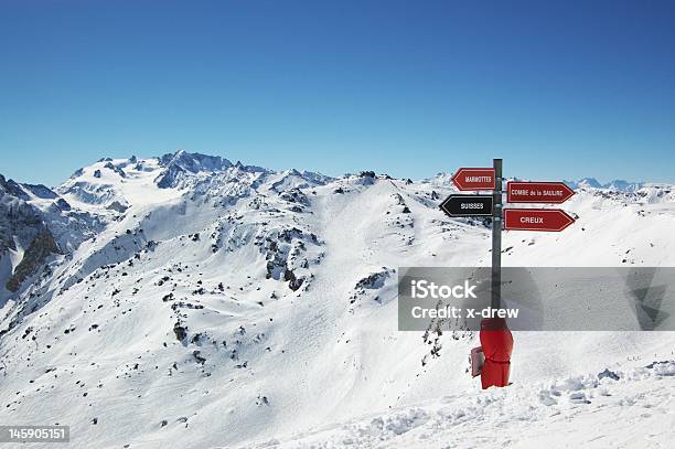 Ski Resort Mountain View Stock Photo - Download Image Now - Les Menuires, Sign, Courchevel