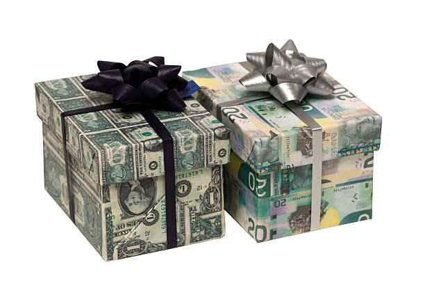 Money-Wrapped Gift Boxes stock photo