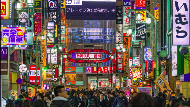 Time lapse of crowd pedestrian walking on the shopping street in Shinjuku, Tokyo